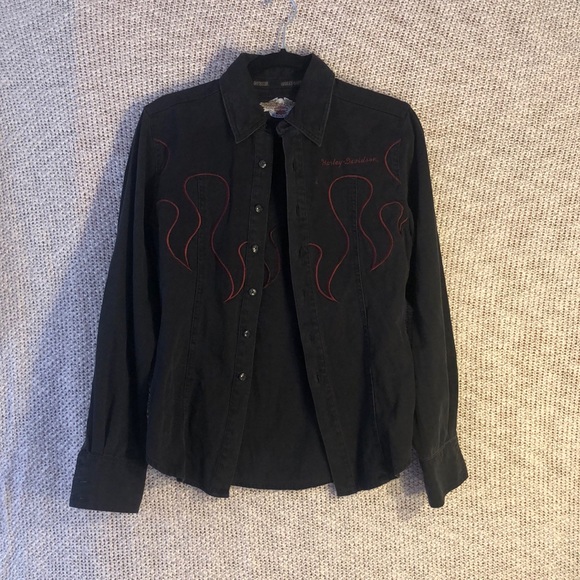 Harley-Davidson Tops - Harley Davidson Black Denim Button Down
